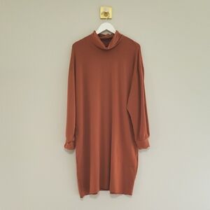 Garnet Hill Long Sleeve Midi Dress XL Copper Burnt Orange Lagenlook Loose Fit